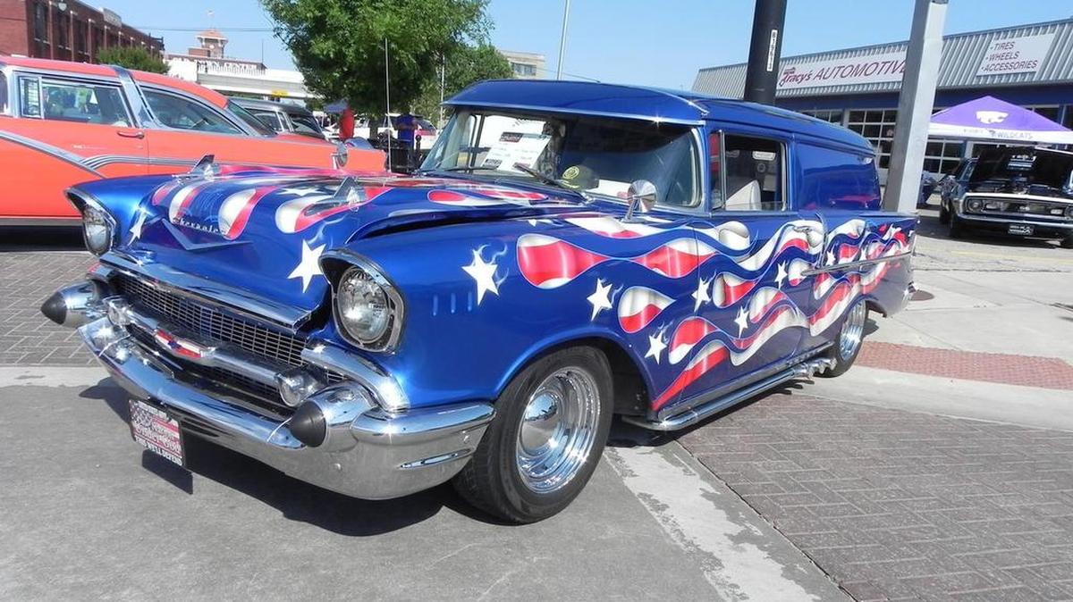 Following closely the Fourth of July holiday, Richard Coffey’s star-spangled ’57 Chevy Sedan Delivery from Augusta kept the spirits high at the 23rd annual Automobilia show in Old Town. Automobilia is back for year 28, and will take place on Saturday from 4-11 p.m.