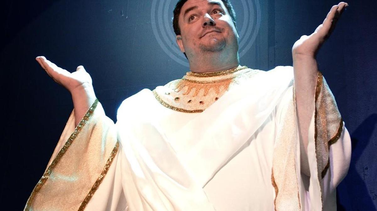 Kyle Vespestad plays the Almighty in Roxy’s “An Act of God.”