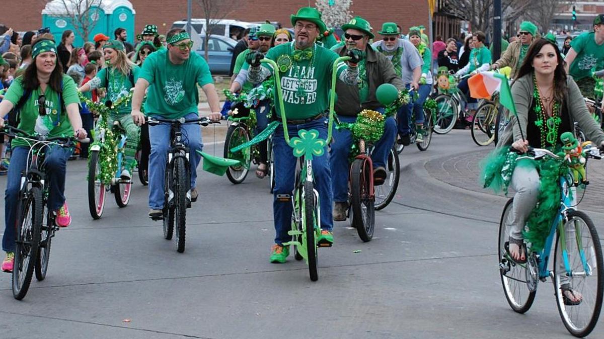 Lots of people on green bicycles participated in last year’s St. Patrick’s Day parade in Delano. This year’s parade is Saturday.