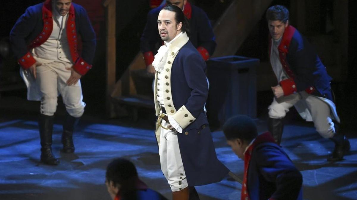 Lin-Manuel Miranda and the cast of “Hamilton” performing at the Tony Awards at the Beacon Theatre in New York last year.