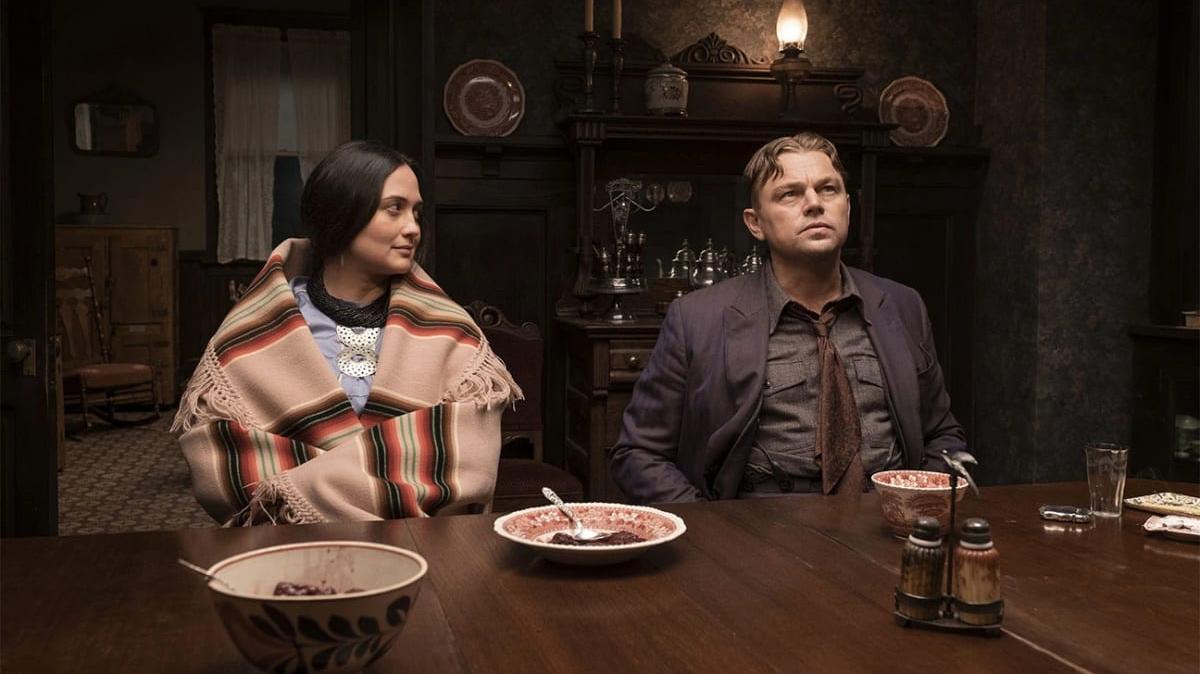 Leonardo DiCaprio as Ernest Burkhart and Lily Gladstone as Mollie Burkhart in “Killers of the Flower Moon.”