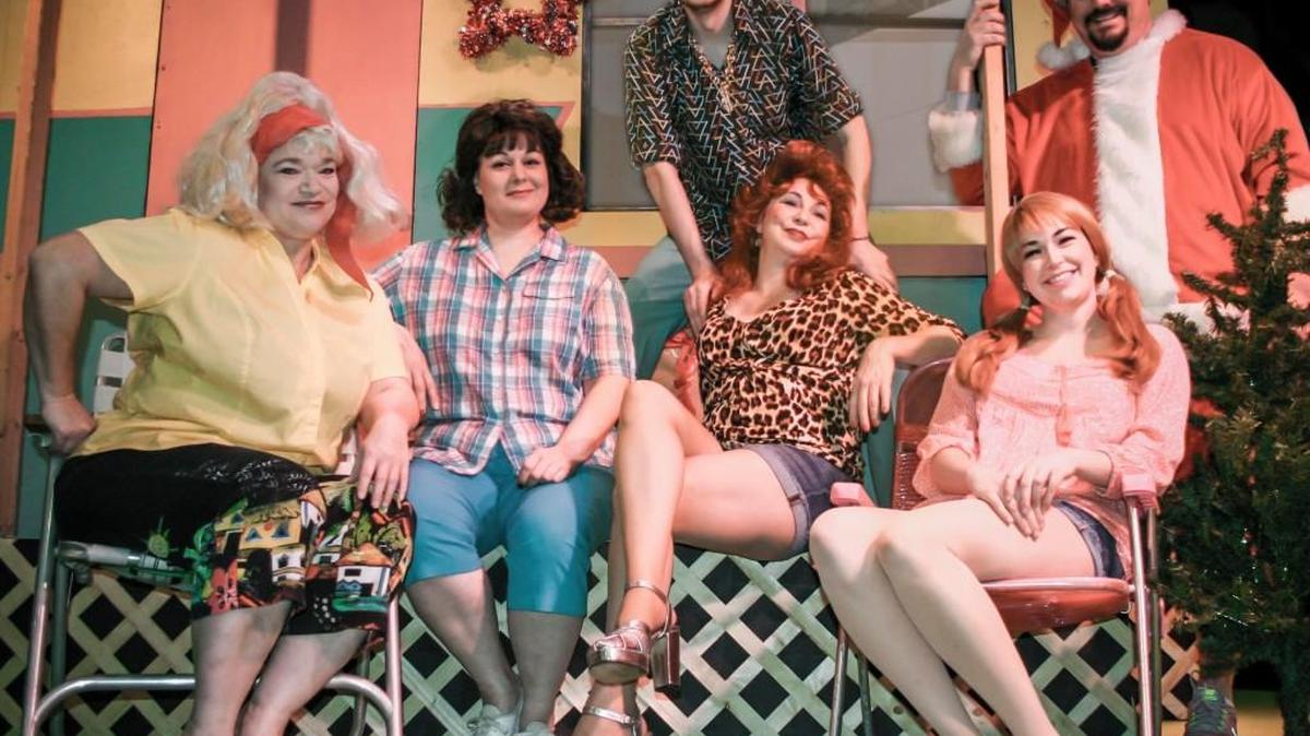 Clockwise from back: Dylan Mark Lewis, Kyle Vespestad, Molly Tully, Kelly Wonsetler, Stephanie Hug and Paula Makar star in “The Great American Trailer Park Musical” at Roxy’s Downtown.