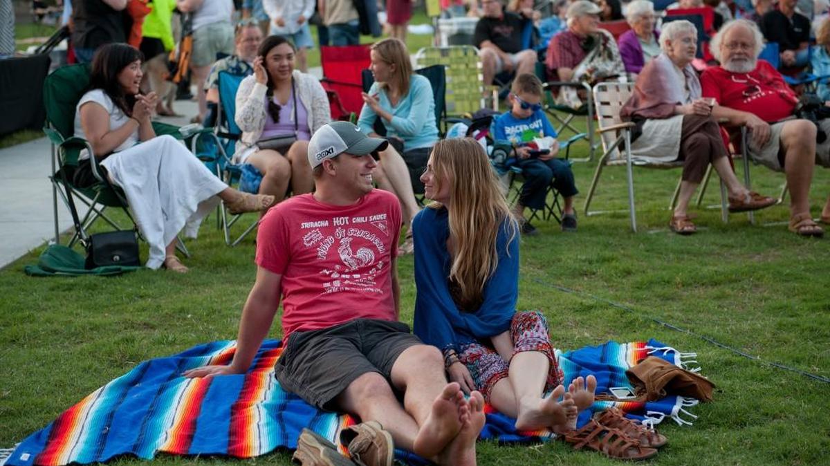 People lounge in the Wichita Art Museum’s Art Garden, one of the top spots in town to take a picnic.
