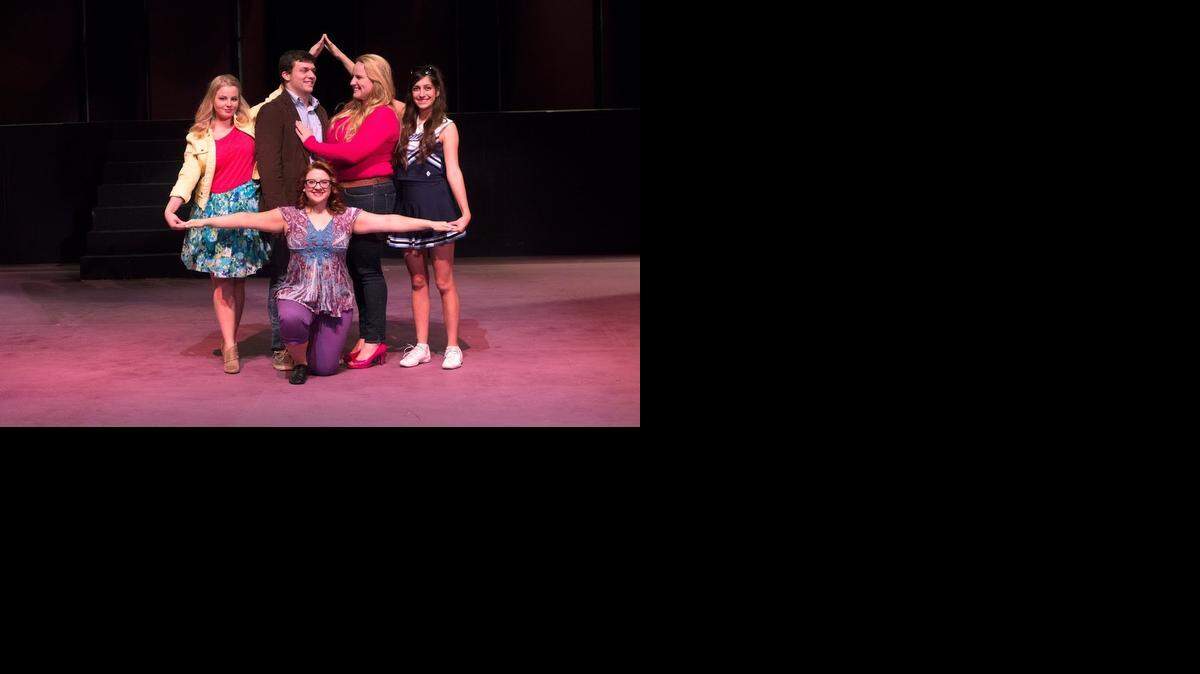
The cast of “Legally Blonde: The Musical”: Alison Byrne (kneeling), from left, Brittany Jonas, Justin Ralph, Haley Hungate and Rusty Carbaugh.
