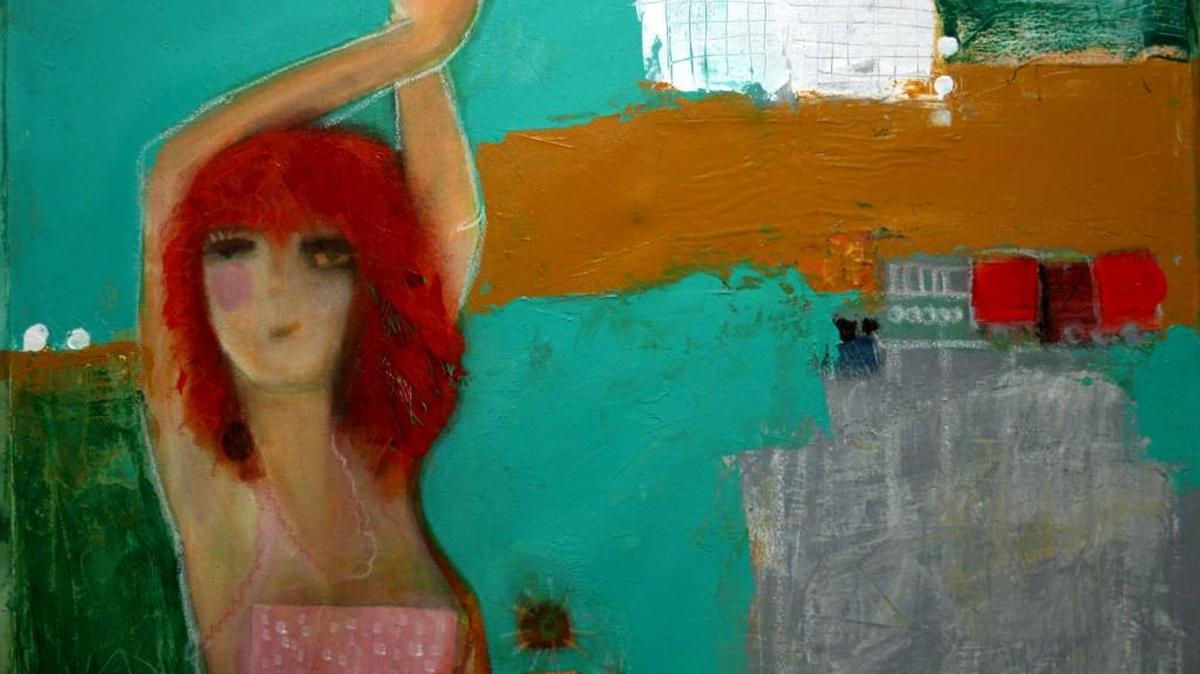 Iraqi artist Khalid Alaani’s painting “Enchanted,” is on display at the Clayton Staples Gallery at Wichita State University. Minimum bid is $350.