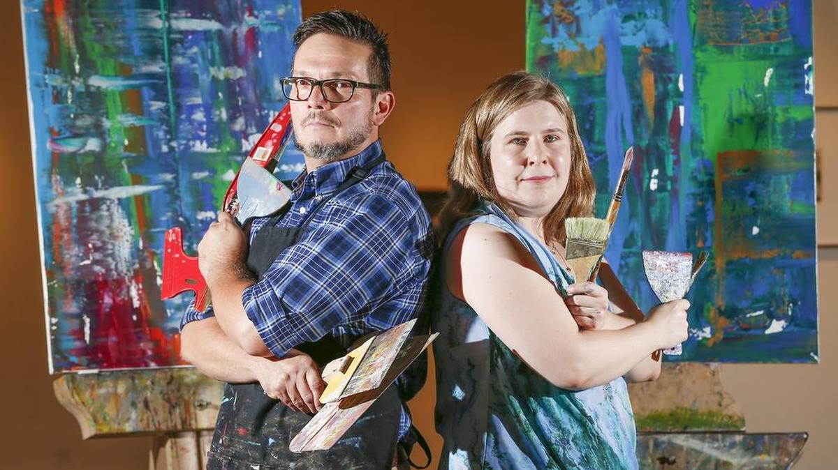 
Matthew Hilyard, left, and Holley Schmidlapp will be two of the artists competing during a live art battle at Center for the Arts this Friday. They will have 20 minutes to complete a painting and will be judged by the audience.
