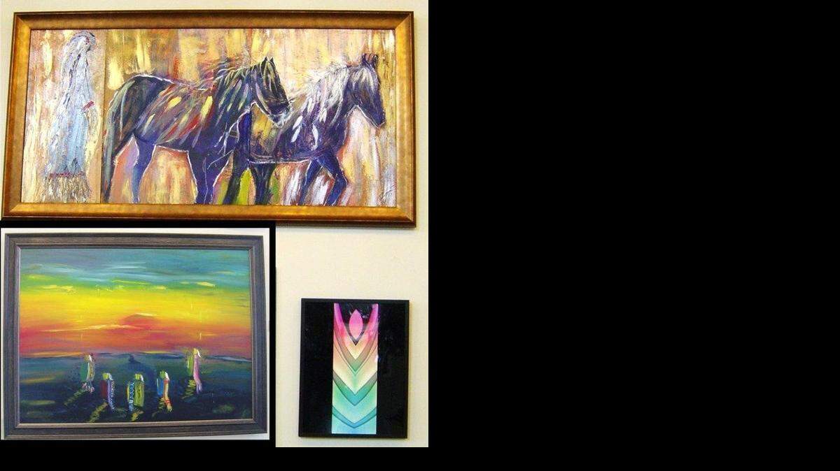 
Pam Lamont’s works are inspired by American Indian culture. “Bright Angel” is in the lower right corner.

