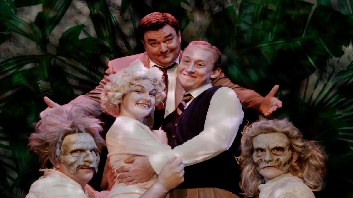“Reefer Madness,” a musical spoof of the 1938 anti-marijuana film, opens Friday, Oct. 7, at Roxy’s Downtown. Cast members from top are Kyle Vespestad, Jessica Curtis, Daniel Hughes, Jerry Wehry and Beth Shimkovitz.
