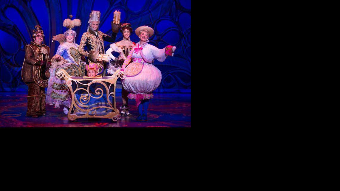 
Patrick Pevehouse, center, plays Lumiere in the touring production of “Beauty and the Beast,” which is based on the Disney film. Pevehouse says it’s the “perfect role to be able to go over the top – and get away with it.”
