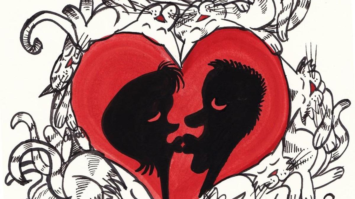From Richard Crowson, whose editorial cartoons you can see on Sundays in The Eagle. He calls this “9-Life Love.”