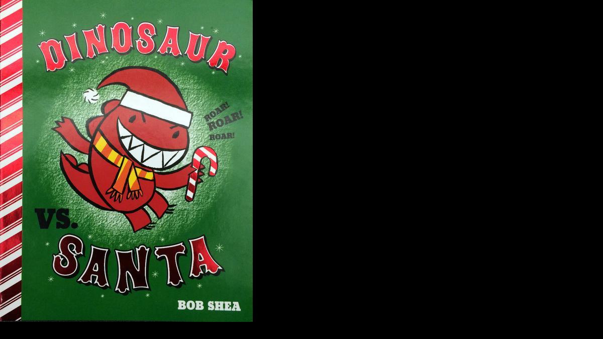 
In “Dinosaur vs. Santa,” by Bob Shea, a smiley little dino wears a bright orange snowsuit, makes gifts for his parents and sneaks downstairs on Christmas Eve only to scurry back to bed due to someone in red ho, ho, ho-ing in the dark. 
