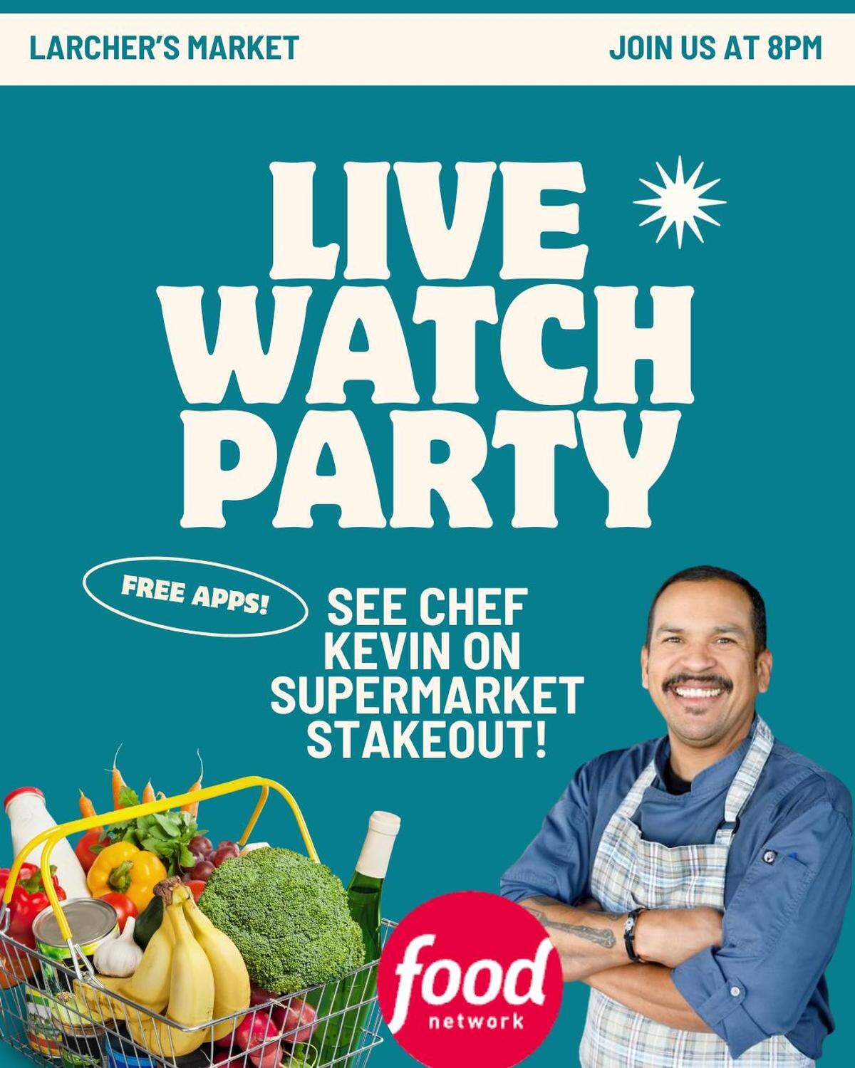 Larcher’s Market is putting on a watch party at 8 p.m. tonight in honor of its chef and operations manager Kevin Lebron, who will appear on an episode of Food Network’s “Supermarke Stakeout.”