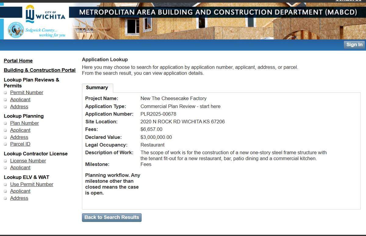 A permit has been filed to build a Cheesecake Factory in Bradley Fair.