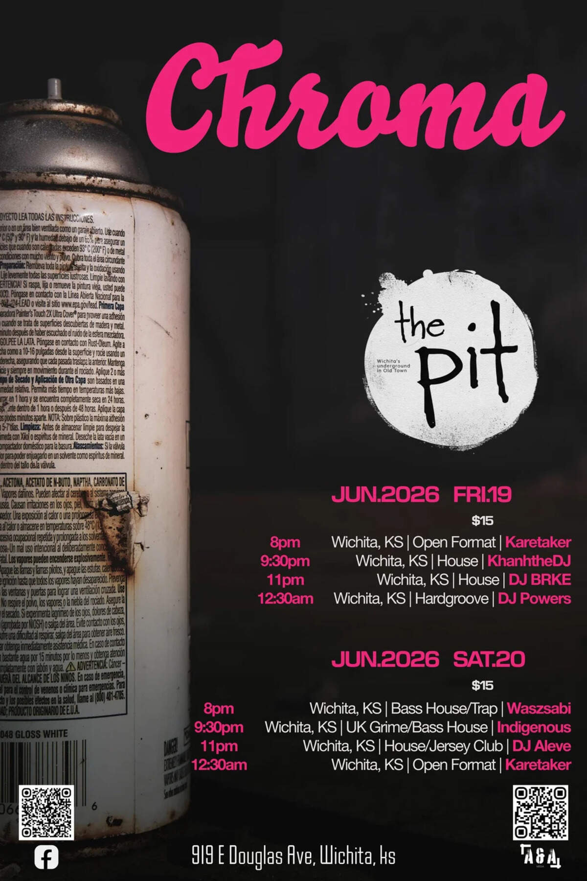 The music schedule for this weekend’s opening of The Pit at 919 E. Douglas