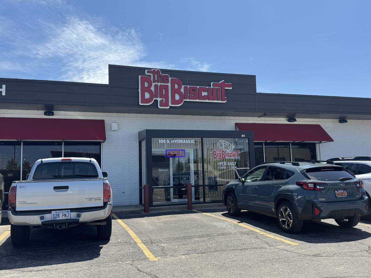 Wichita's new location of The Big Biscuit opened in the former Jimmy’s Egg space at Douglas and Hydraulic.
