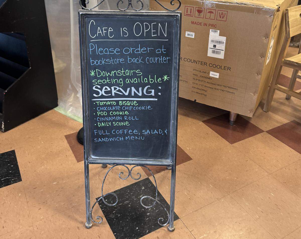 The cafe at Watermark Books reopened last week, and food and drink is being served even as construction continues on the dining area.