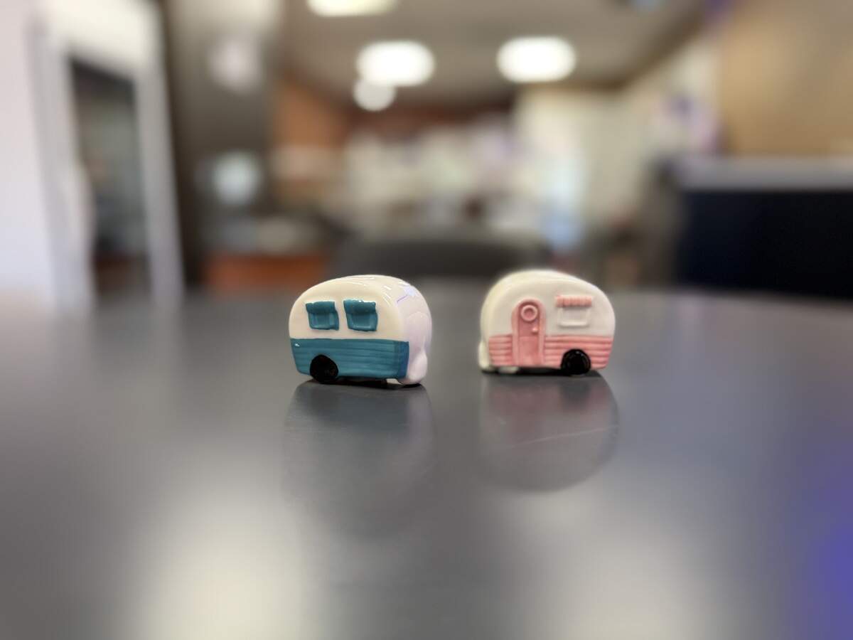 The tables at Night Owl Cafe each have their own set of whimsical salt and pepper shakers.