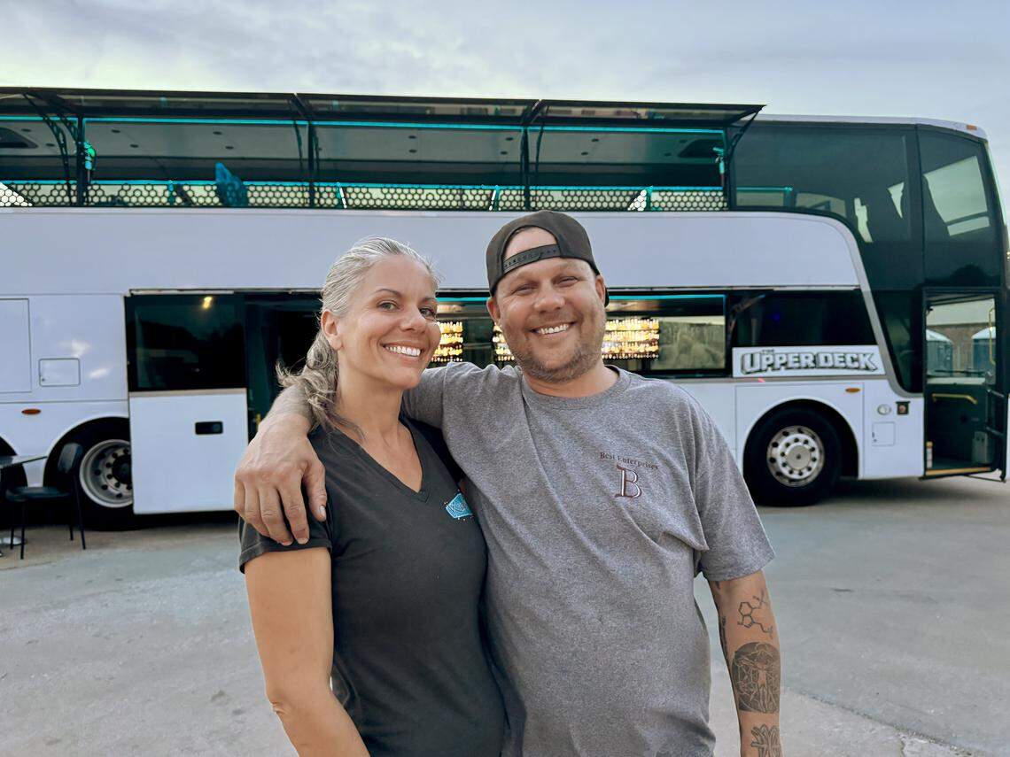 Rochelle Collins, left, and Shea West are about to debut their new double-decker bar service, called The Upper Deck.