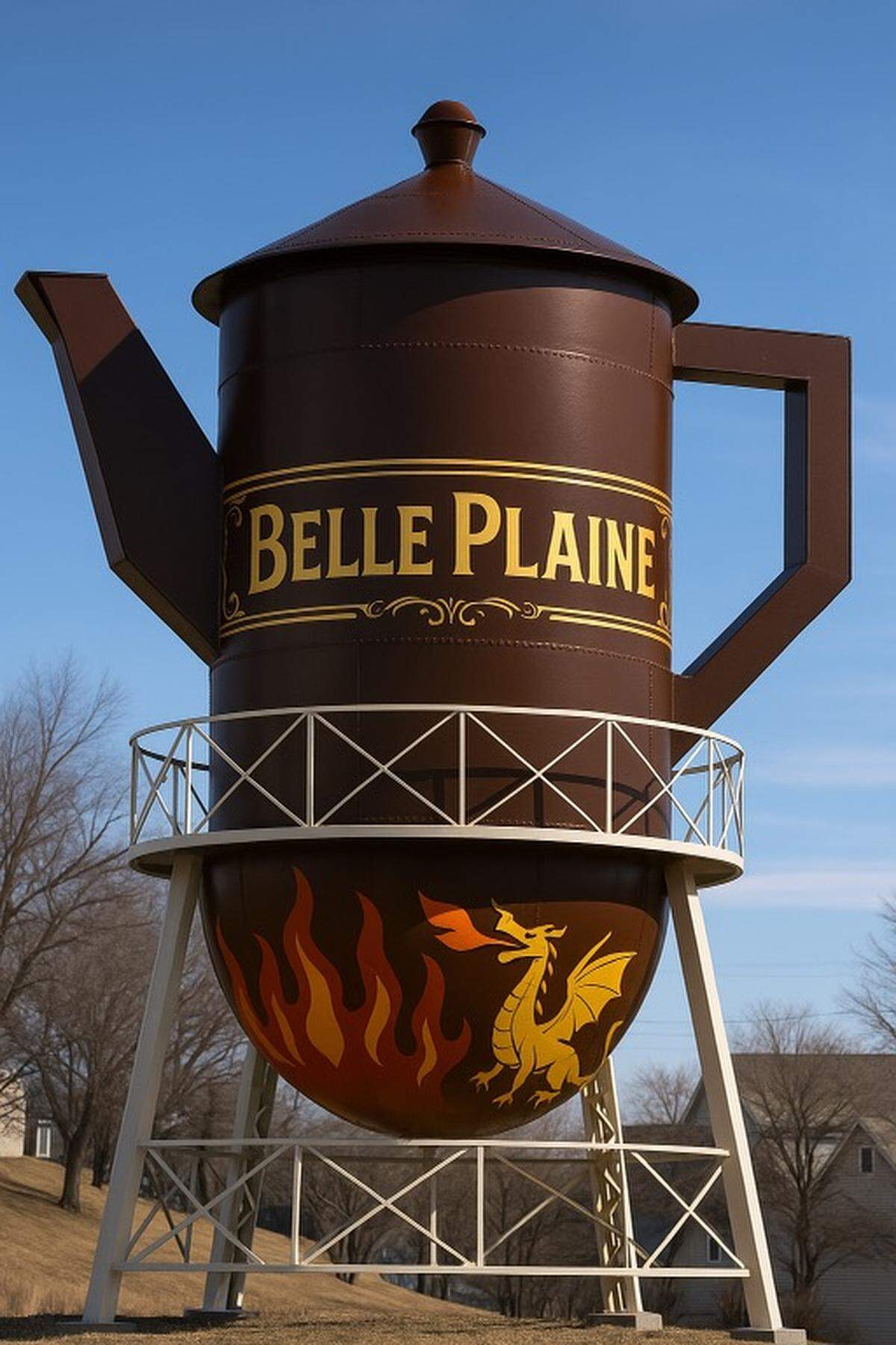 A sample design, created with the help of AI, shows what Belle Plaine’s giant teapot might look like. The Belle Plaine Community Foundation, though, has not settled on a final design.