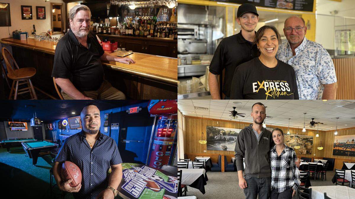Among the owners who closed their Wichita restaurants this year: TOP LEFT: Kevin Allis of Stroud’s; TOP RIGHT Natashi Gandhi-Rue and Scott Rue, center and right, of Express Kitchen; BOTTOM LEFT: Jeran Trotter of Sidelines Sports Bar & Grill; BOTTOM RIGHT: Visar and Makayla Milushi of Amore Italian Restaurant.
