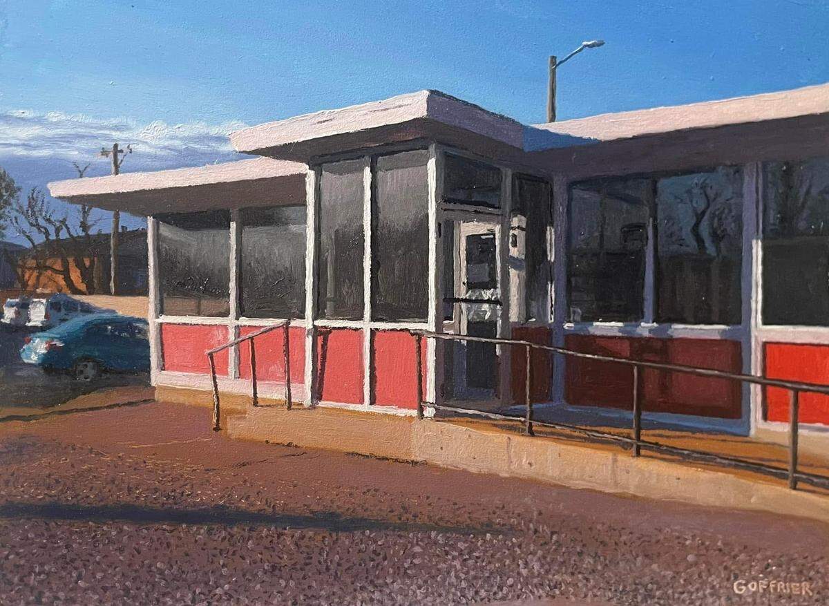 The Valentine Diner on North Broadway that was once home to Dyne Quik is now all boarded up. Painter Bill Goffrier captured the building before that happened.