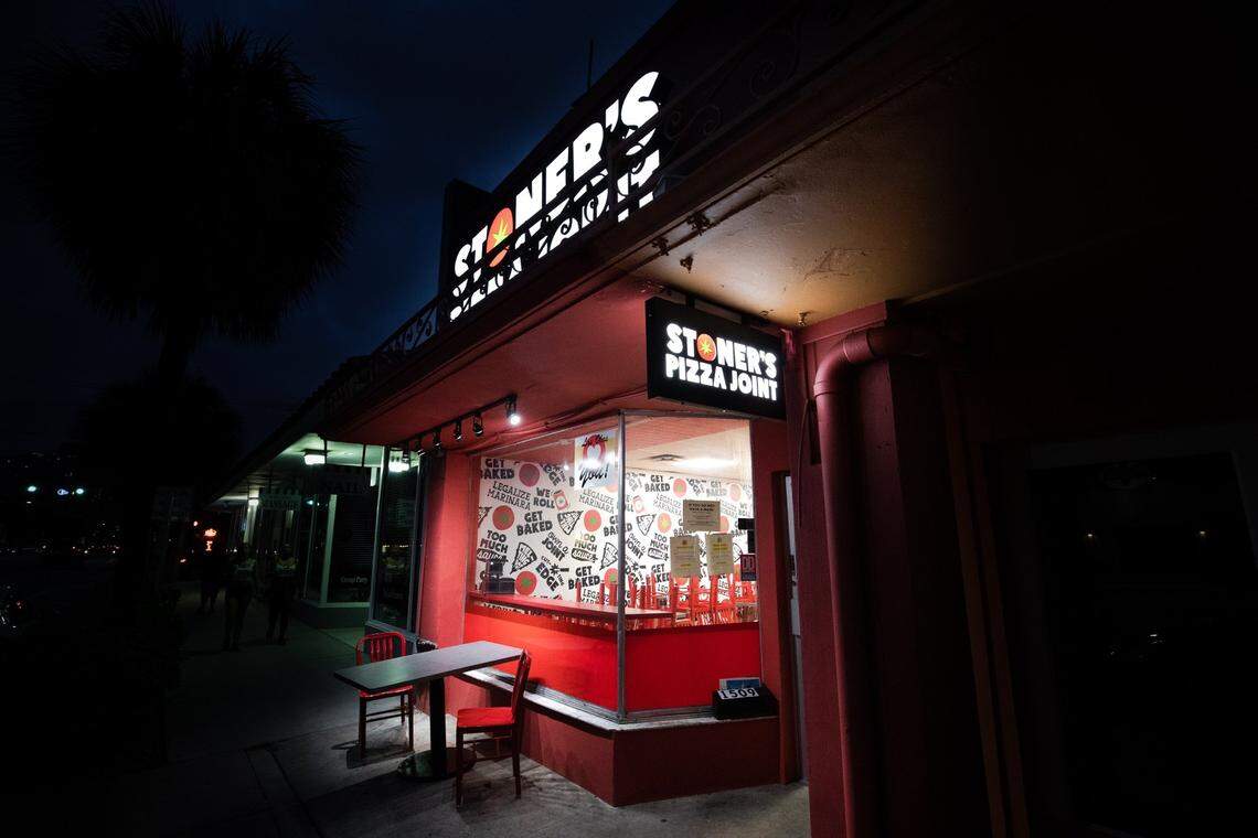 The outside of a Stoner's Pizza Joint restaurant in North Carolina