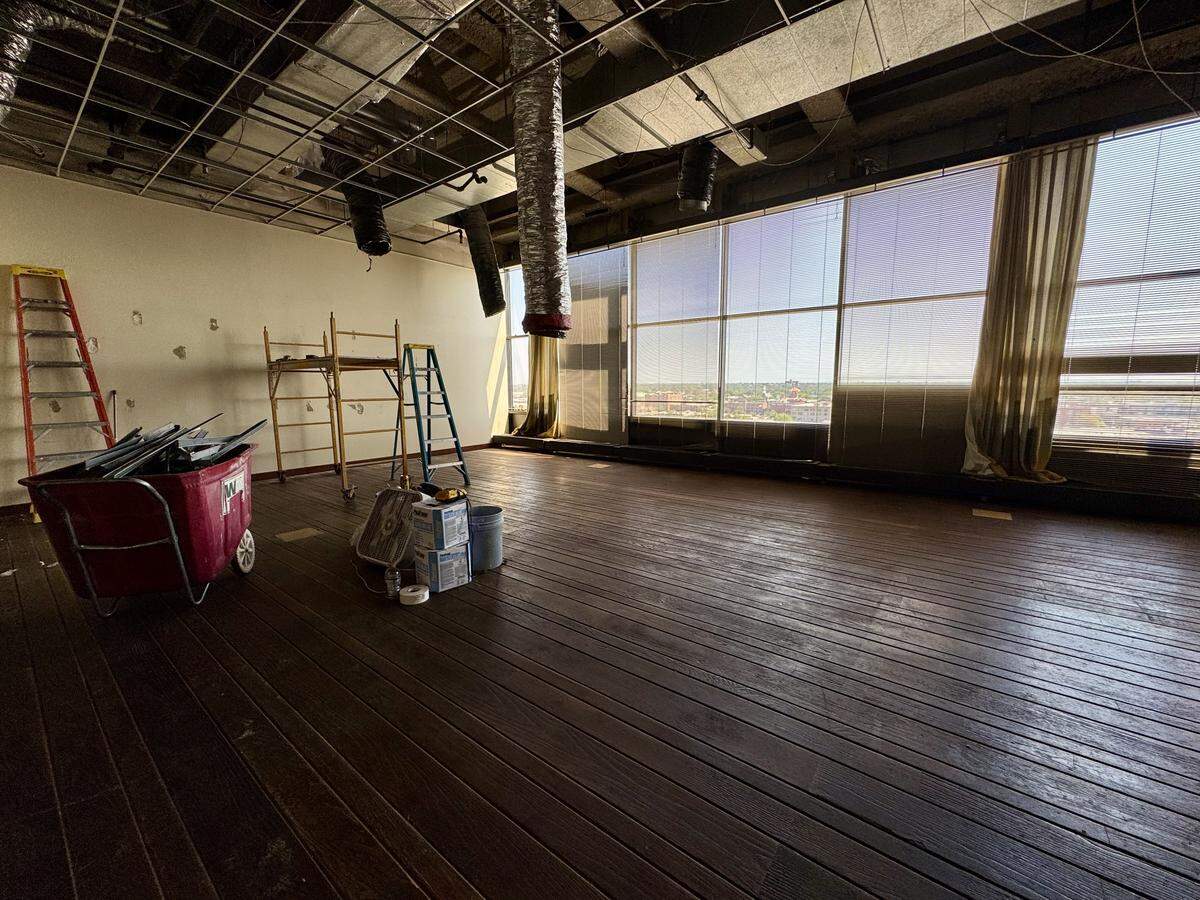 The Ninth Floor Club’s new cigar bar, Cloud 9, is taking over a hidden room that the Petroleum Club used for storing wedding flowers and decor. The blinds and draperies put up decades ago are still there but will be taken out as the remodeling continues.