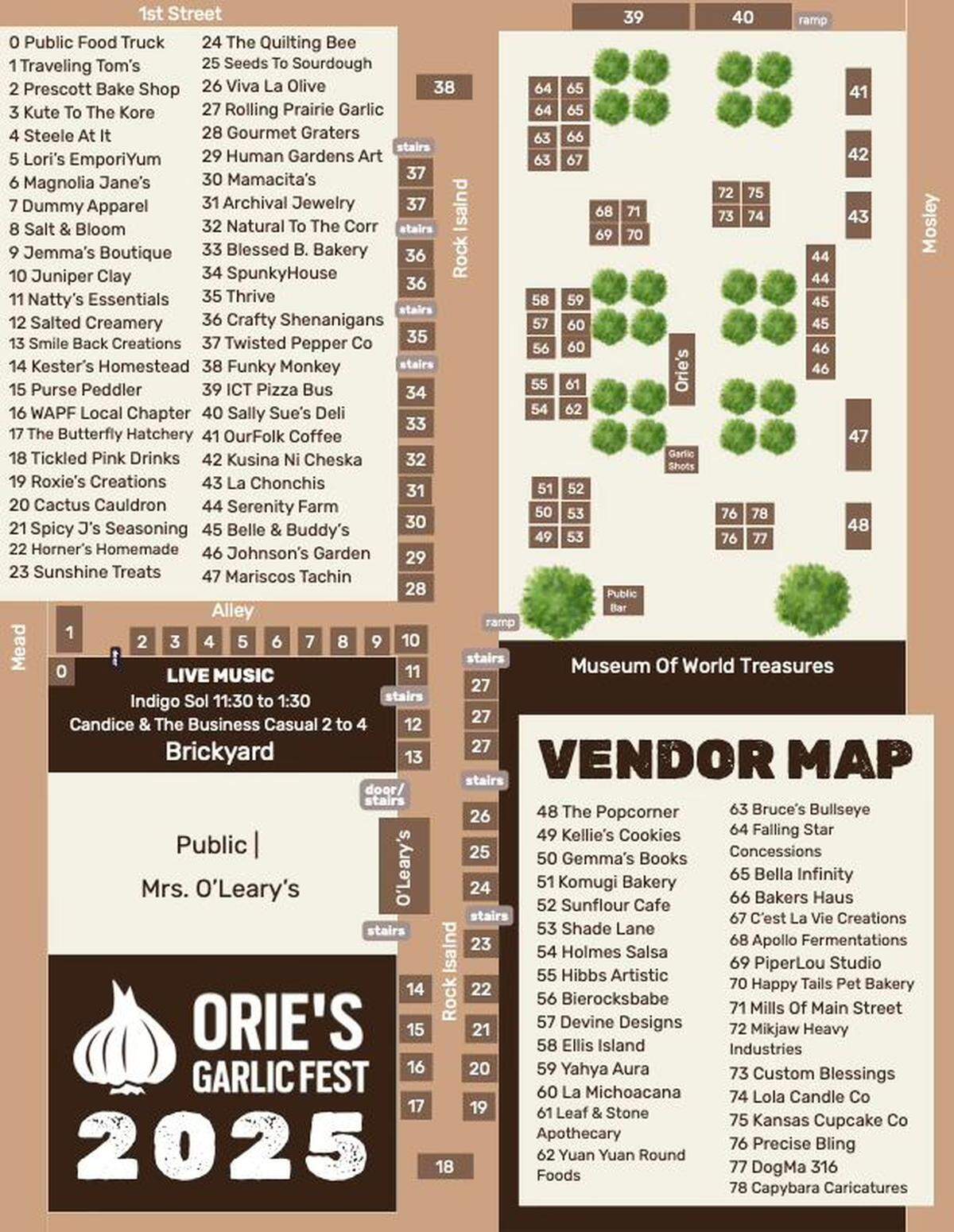 Here’s the vendor list and map for the 2025 Orie’s Garlic Fest, which happens from 11 a.m. to 3 p.m. Sunday in Old Town.