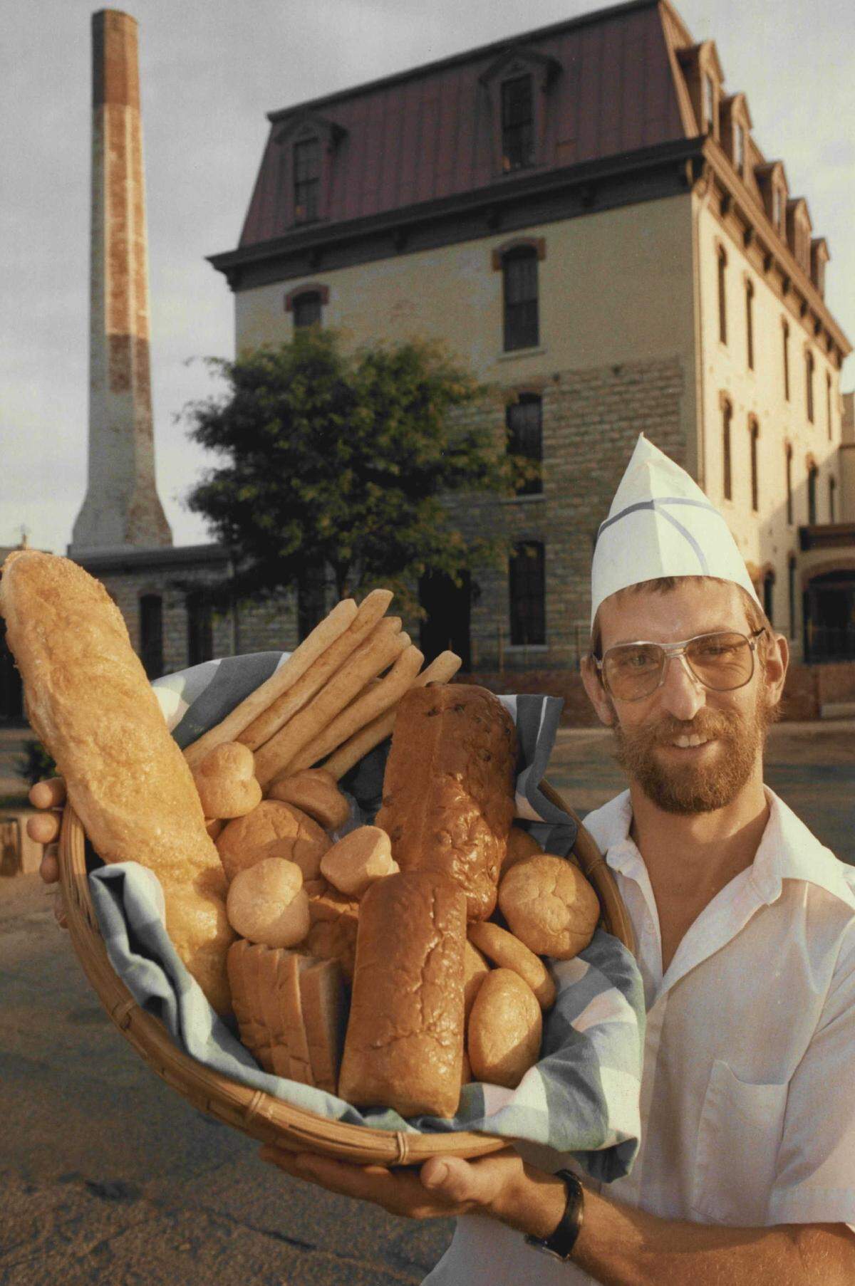 Gary Bartel, a onetime baker for The Breadbasket in Newton, is pictured in 1984, the year the bakery opened.