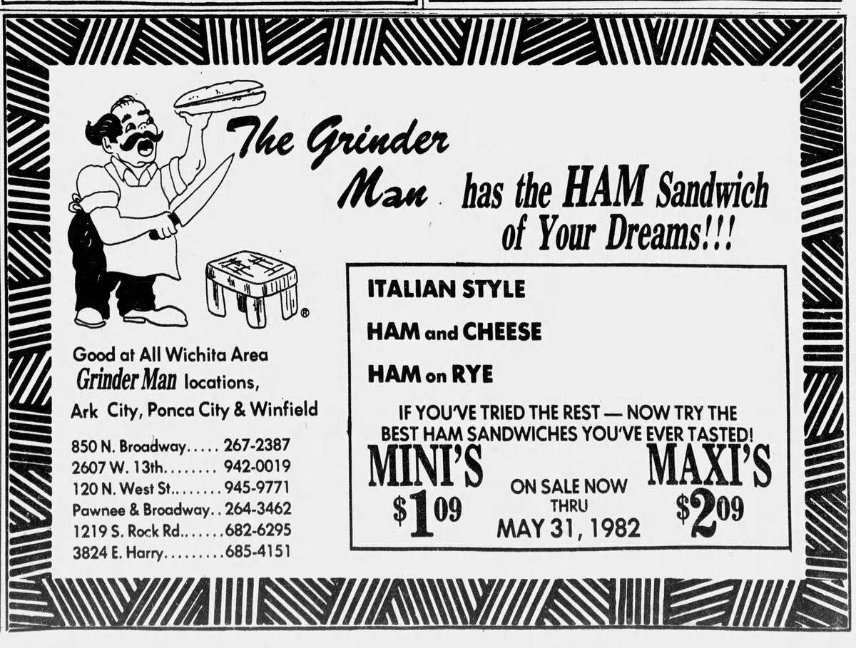 An advertisement for The Grinder Man that ran in The Wichita Eagle on May 21, 1982