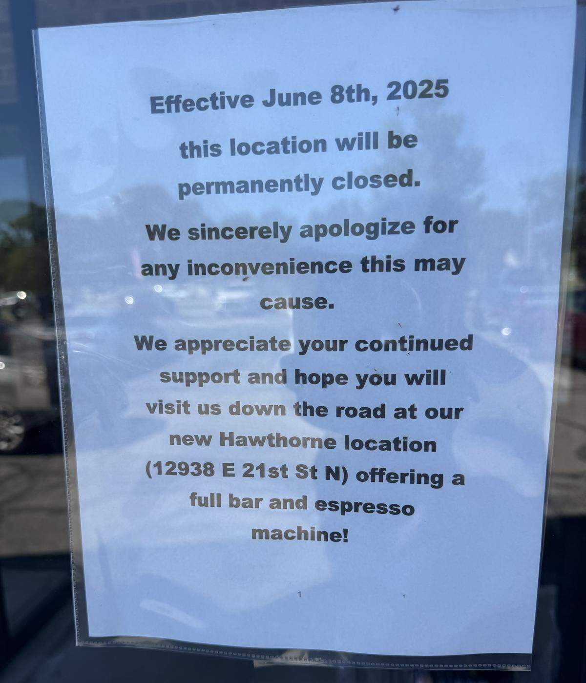 The sign posted on the door of the Jimmy’s Egg at 7777 E. 21st St.