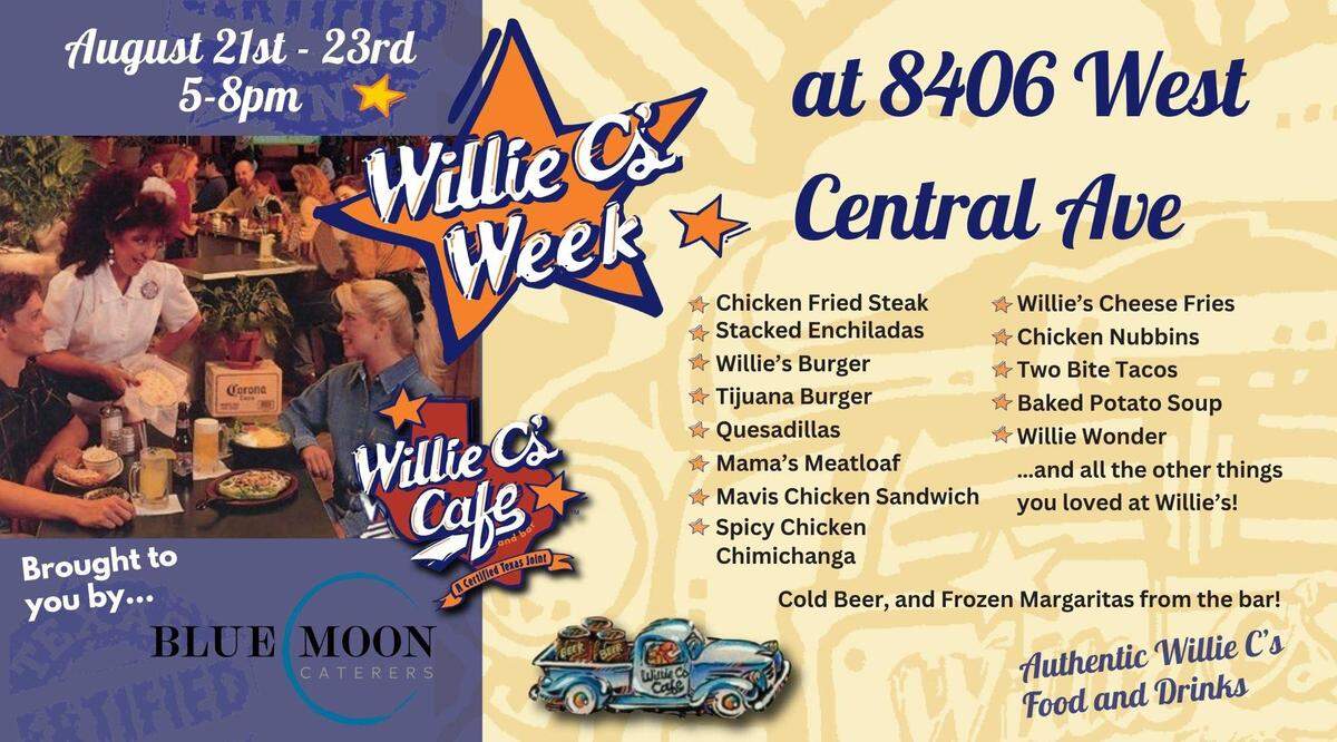 The menu for the Willie C’s revival, which is set for Aug. 21-23