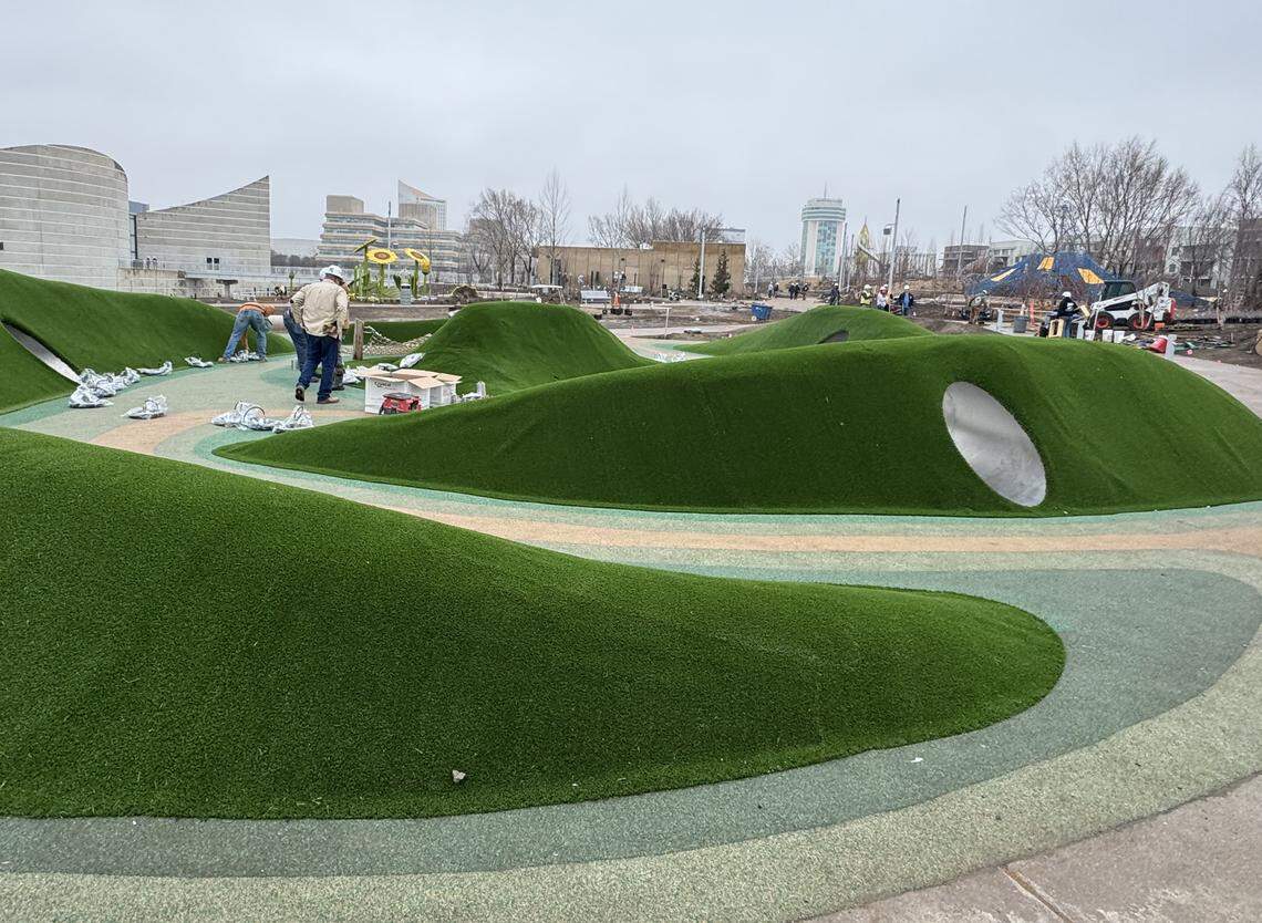 One of the 10 playgrounds at Exploration Place’s new Adventure Playscape is titled “Foggy Flint Hills.” It has hills kids can roll down and will have a constant shroud of fog.