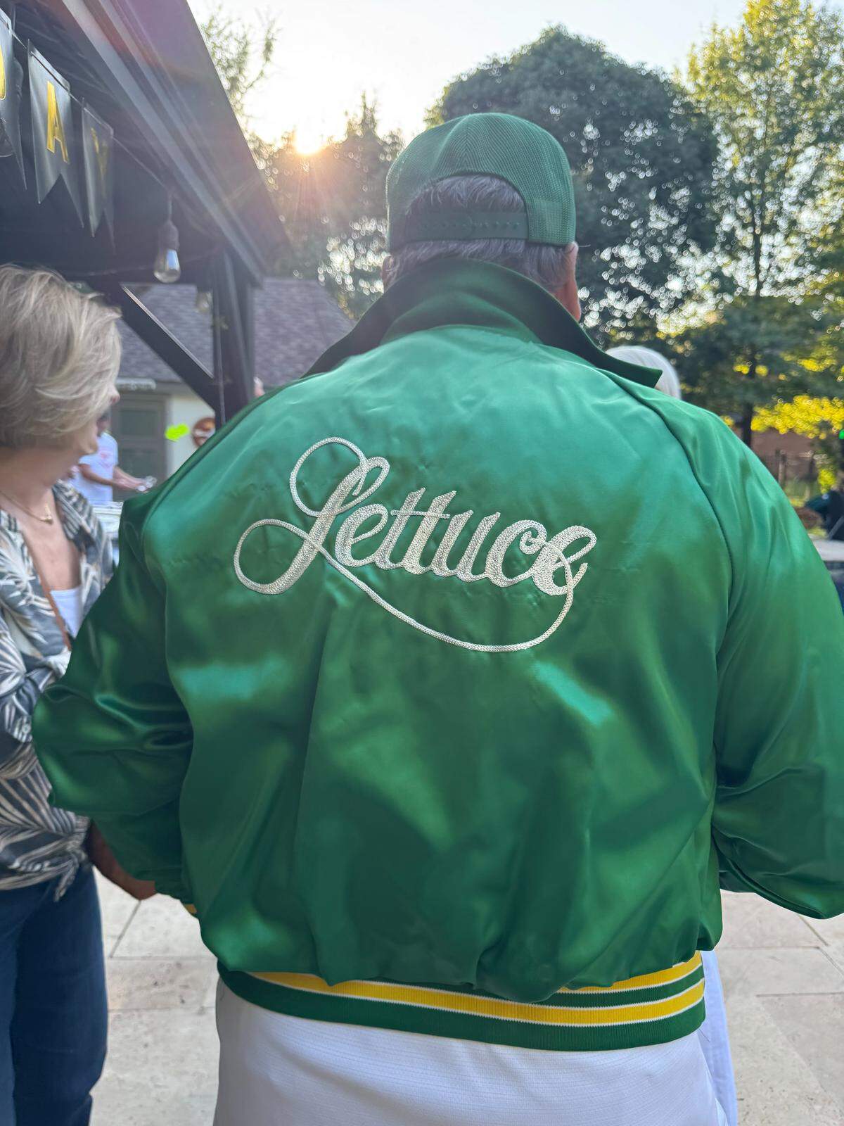 A onetime bouncer at Lettuce wore his vintage 1970s satin jacket to a recent party that had a 1970s theme.