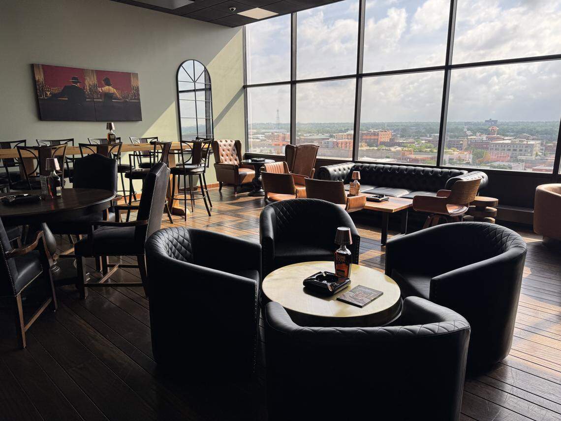 Cloud 9 Cigar Bar & Lounge on the top floor of the Ruffin Building in downtown Wichita affords east-facing views of downtown Wichita.