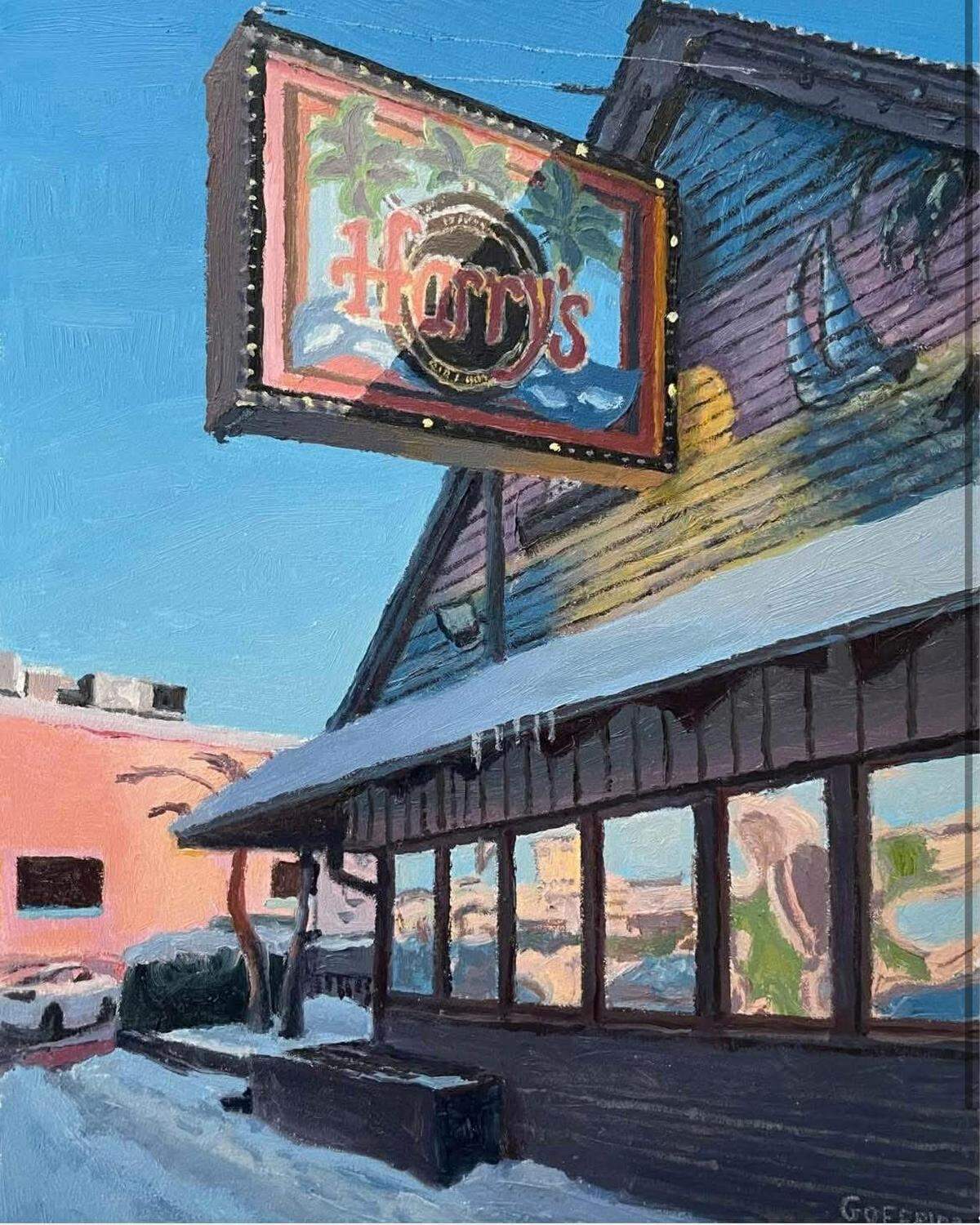 Bill Goffrier’s painting of Harry’s Uptown at 3023 E. Douglas.