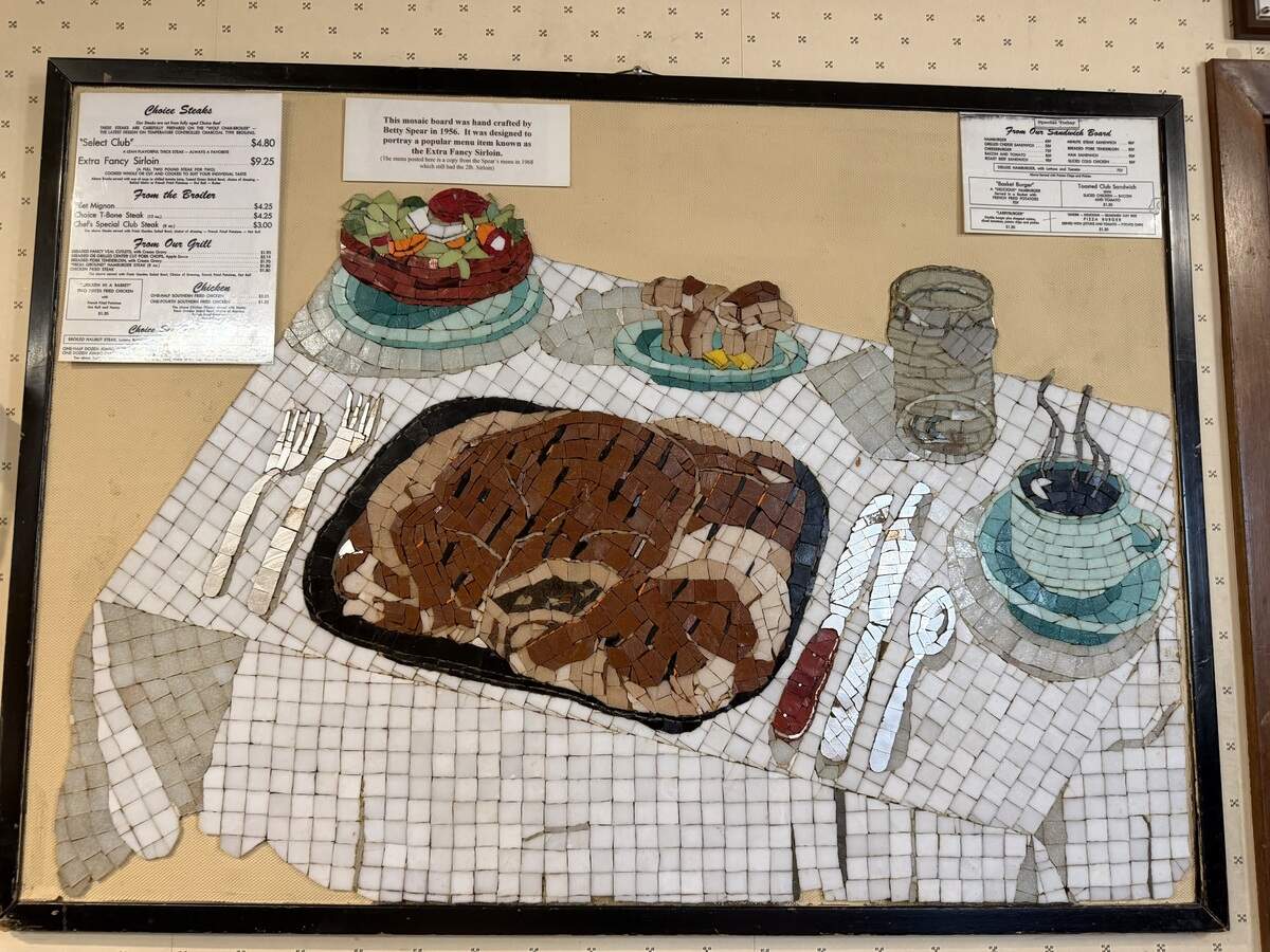 A mosaic made by Betty Spear, wife of co-founder Gene Spear, that hung in the original Spear’s Restaurant now is displayed at the Spear’s restaurant at Maple and Ridge.