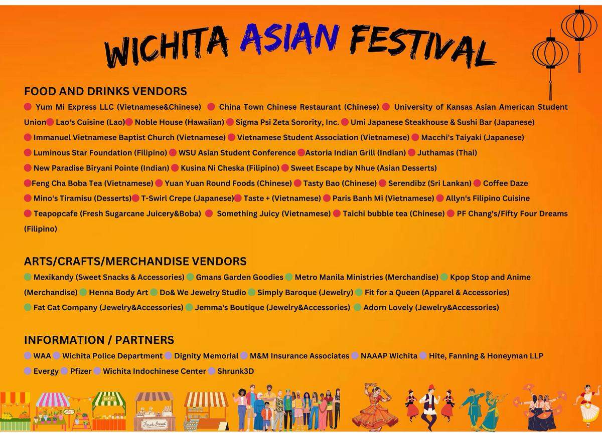 A list of vendors that will be at Saturday’s Wichita Asian Festival at Century II