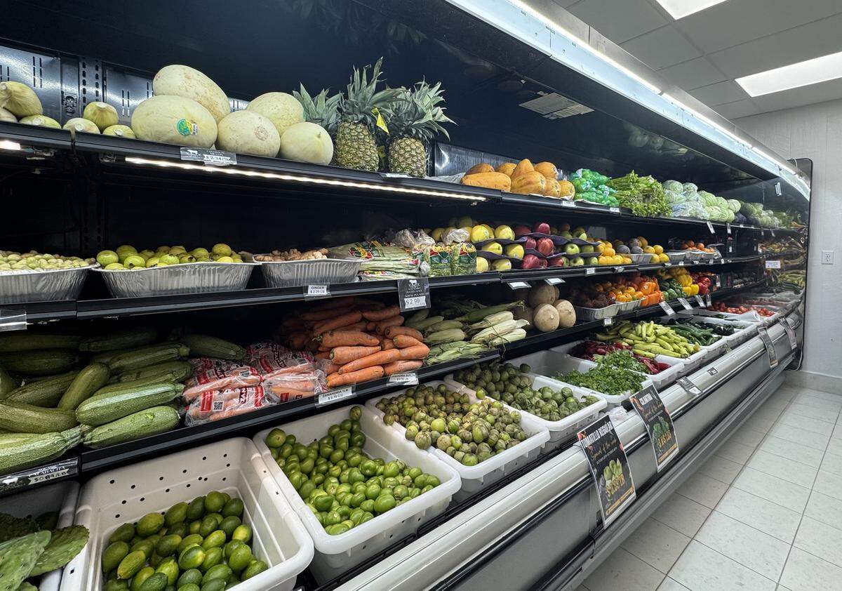 The new Colmex Meat Market has a small produce section that carries things like avocados, limes, cactus leaves and raw garbanzo beans.