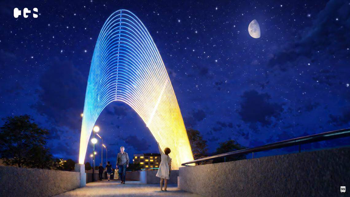 Council OKs design concept of 22-foot, color-changing arches for downtown bridge