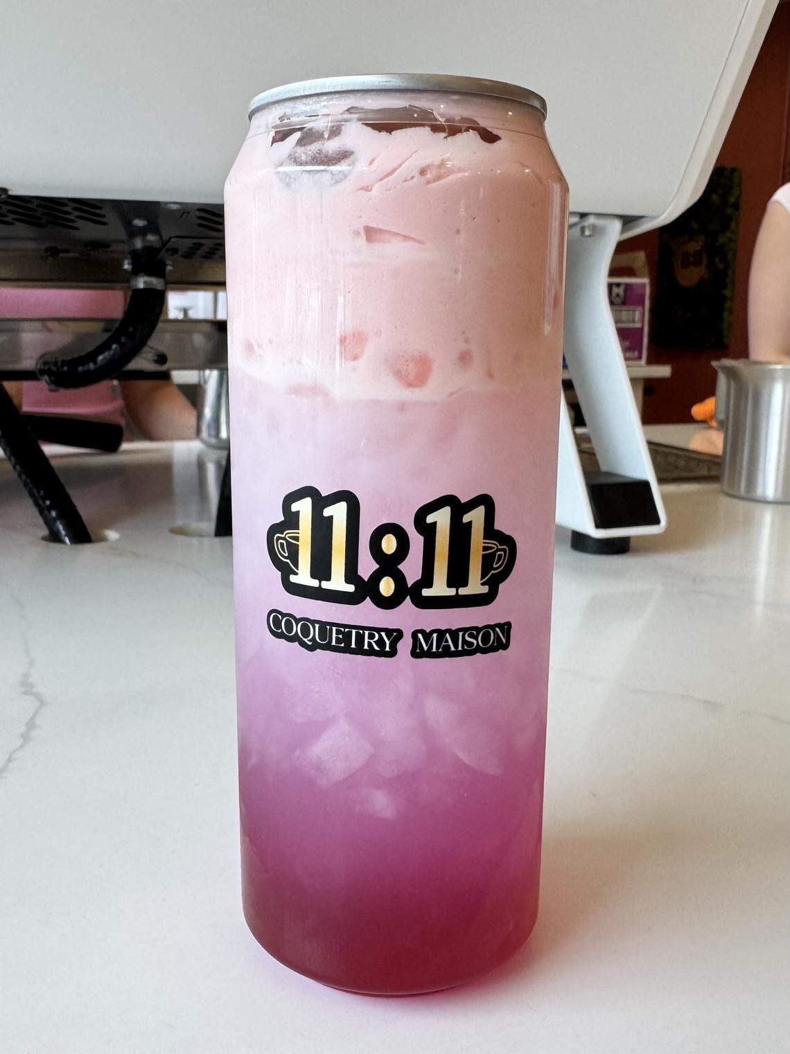 Cloud foam refreshers from 11:11 Coquetry Maison feature coconut water, flavoring and cloud foam and are served in a plastic pop-top can. Customers can choose from strawberry, mango or coconut flavor.