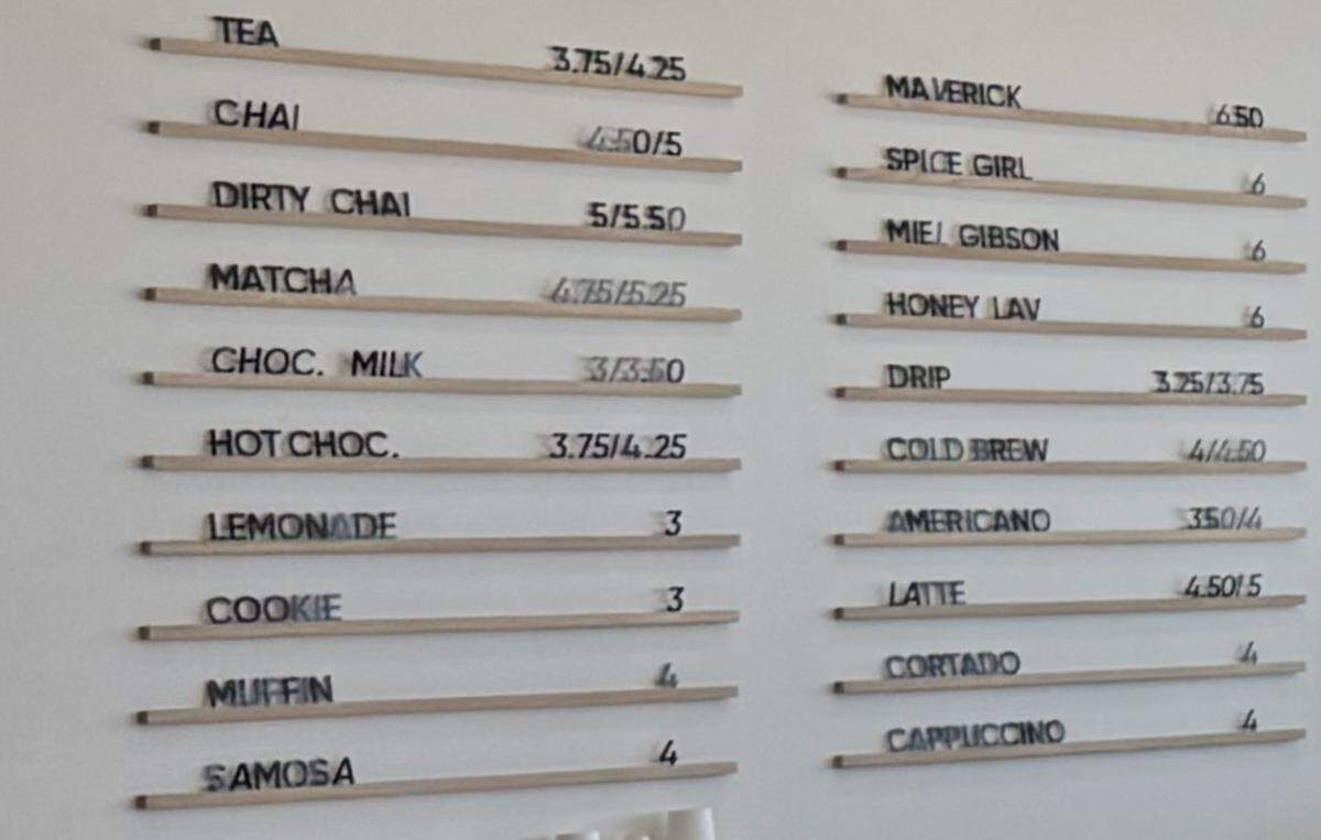 The menu at the new Cofellow Coffee Parlor at Vima Church