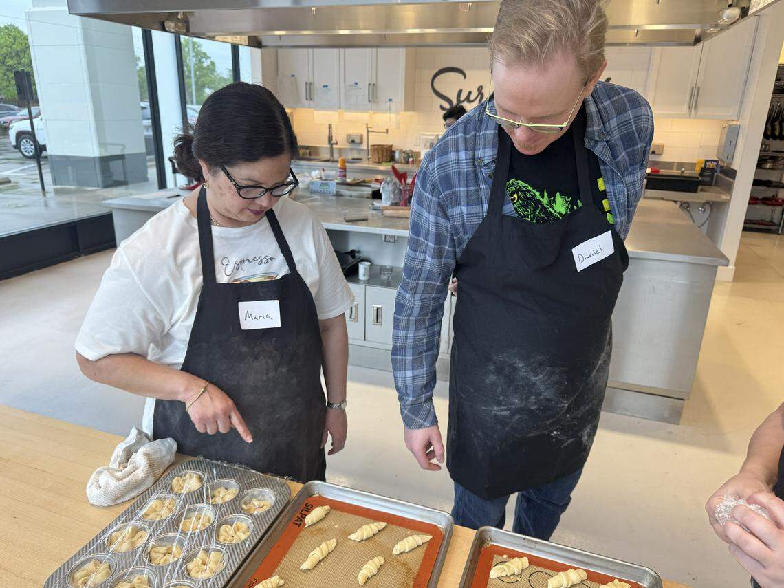 Maria Pagan, left, and Daniel DeGroot took a croissant-making class at Sur La Table earlier this year.