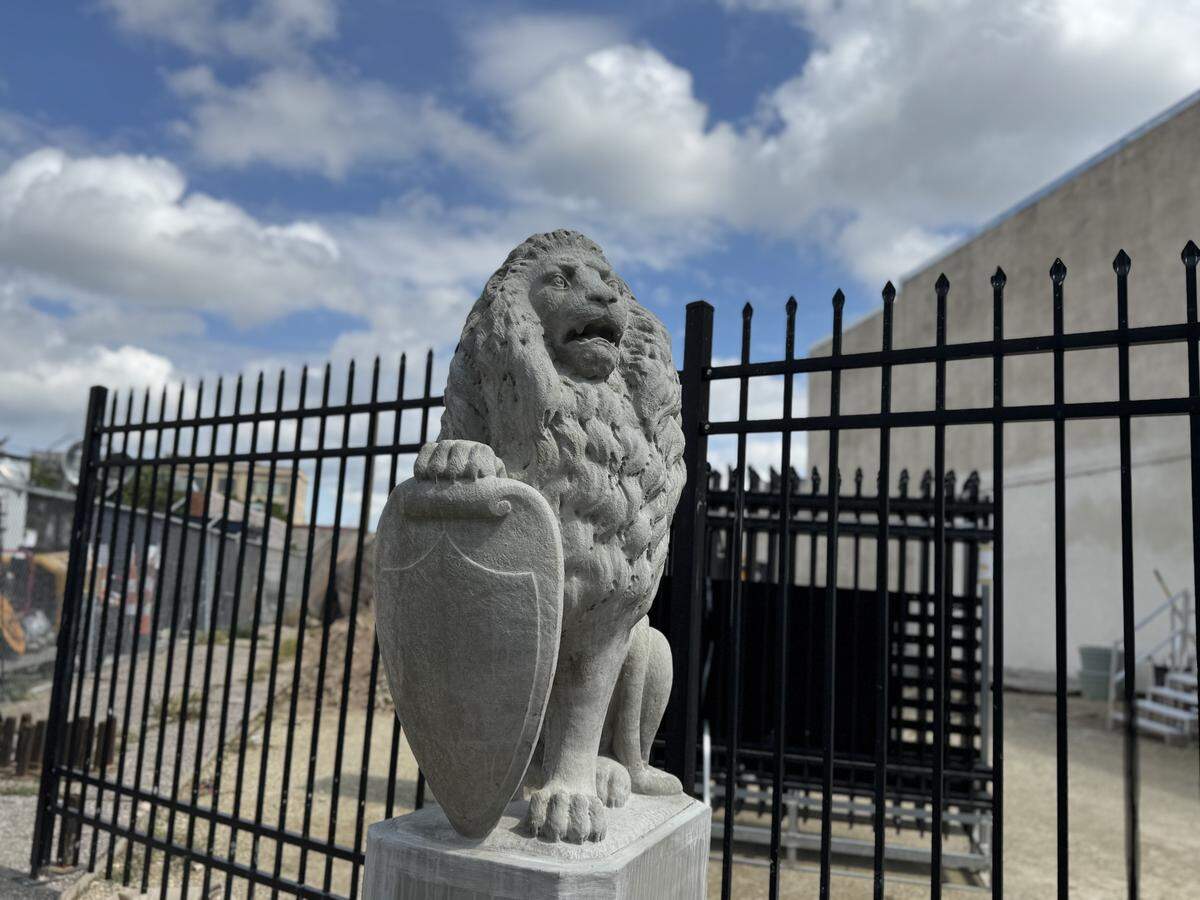Customers who visit the beer garden at Prost’s new address will be greeted by this stone lion.