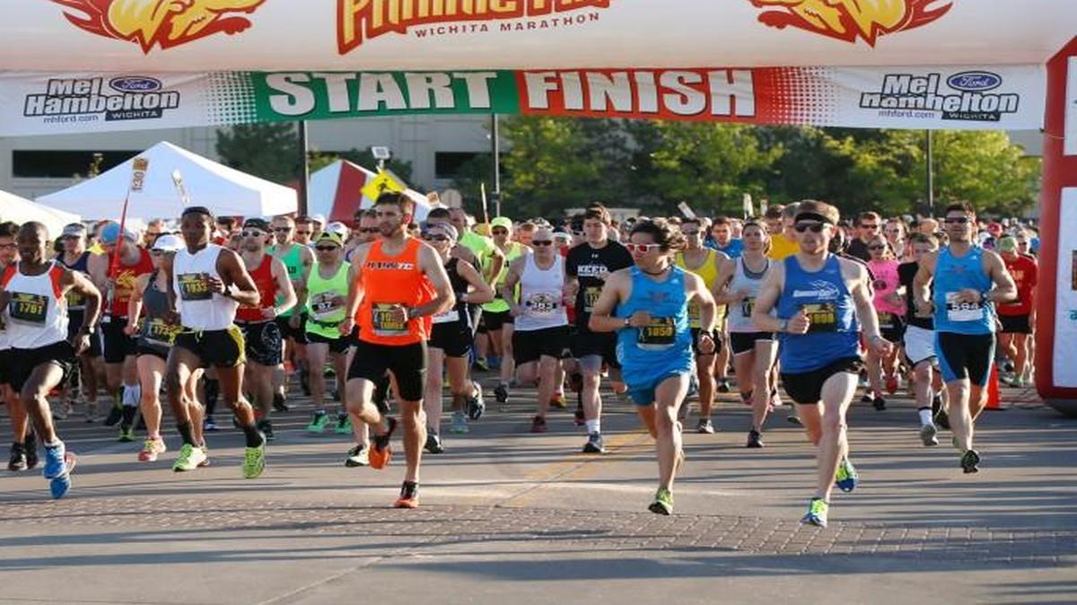 The starting line of the Prairie Fire Marathon’s half marathon. (May 4, 2014)