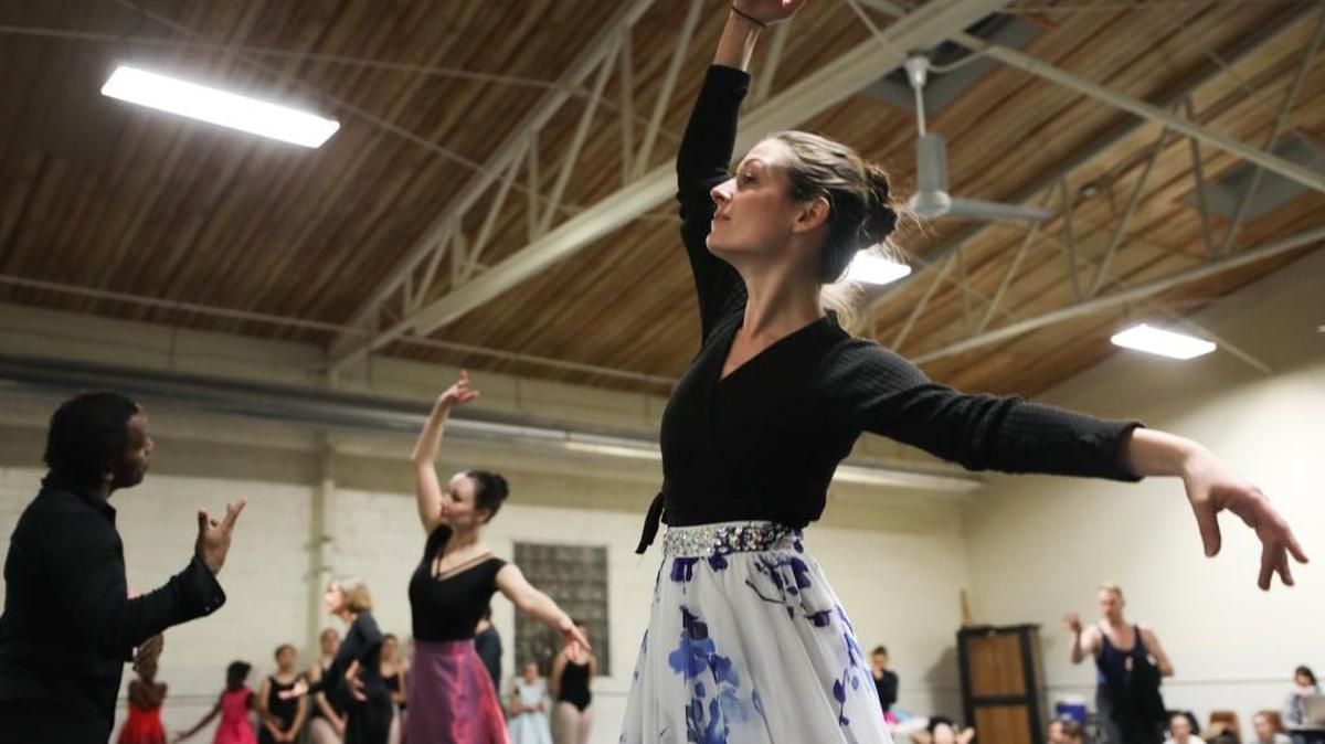 Ballet Wichita’s “The New Nutcracker” premieres this weekend. Here, Katie Andrusak, assistant to the choreographer and performer in “The New Nutcracker,” practices at Ballet Wichita.