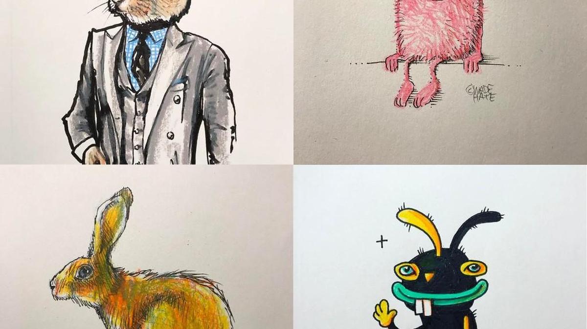 A sampling of bunnies from Wade Hampton’s Instagram account, DrawABunnyDaily.