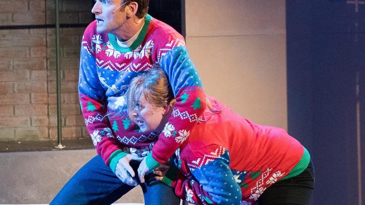 Leslie Alan Coates, left, and Jen Bechter, play the children in “Christmas Letters” at the Forum Theatre. The original musical’s run will be extended one week.