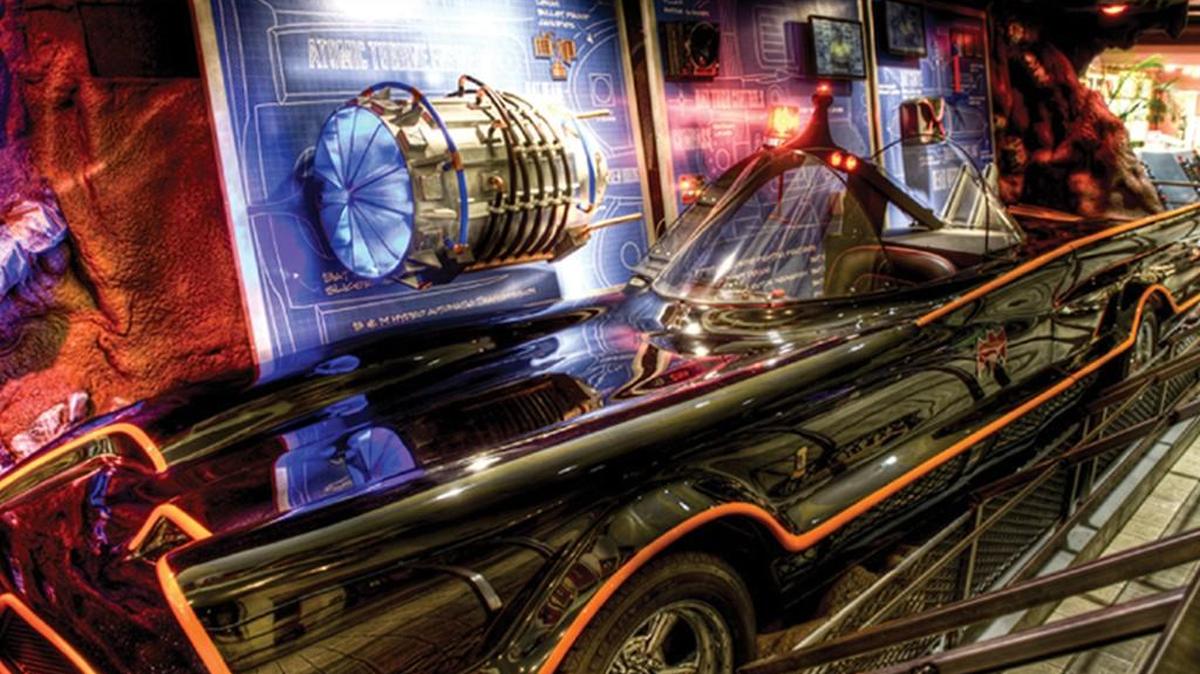 A replica of half of the 1966 George Barris Batmobile is at the “Hall of Heroes” exhibition.