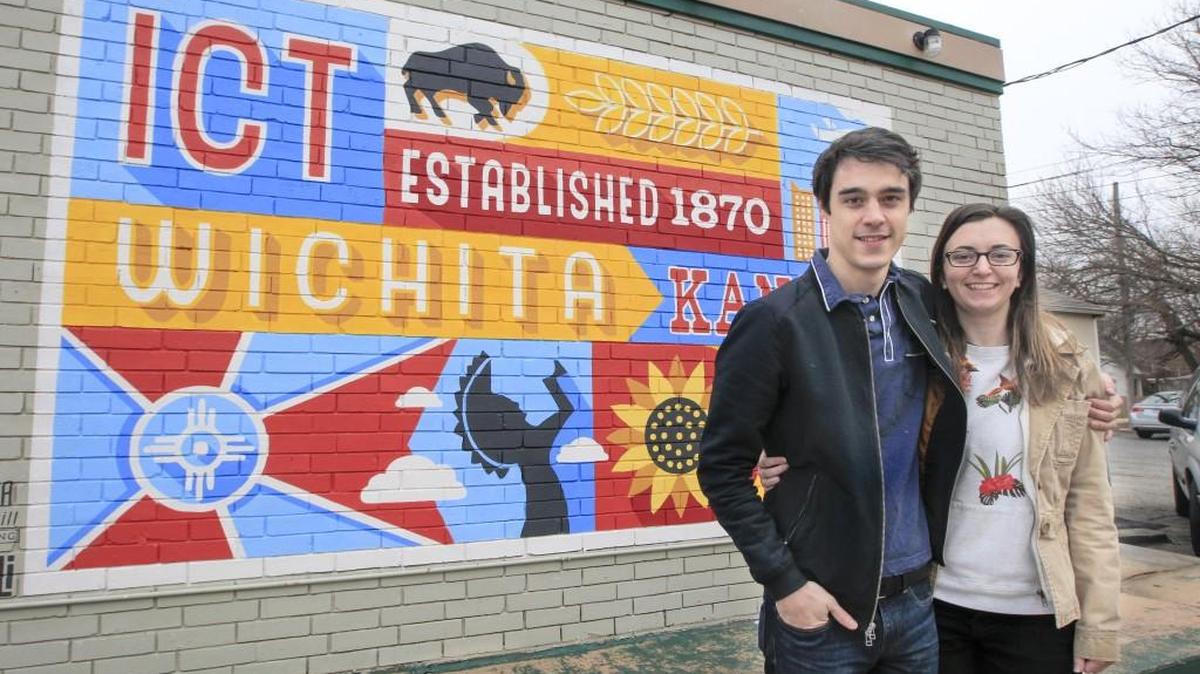 Josh Tripoli and Rebekah Lewis designed a mural on the west wall of the College Hill Deli that has become one of the most popular places to take a picture in Wichita. (Jan. 6, 2017)